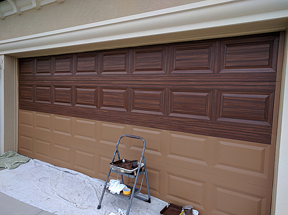 Wood grain garage doors